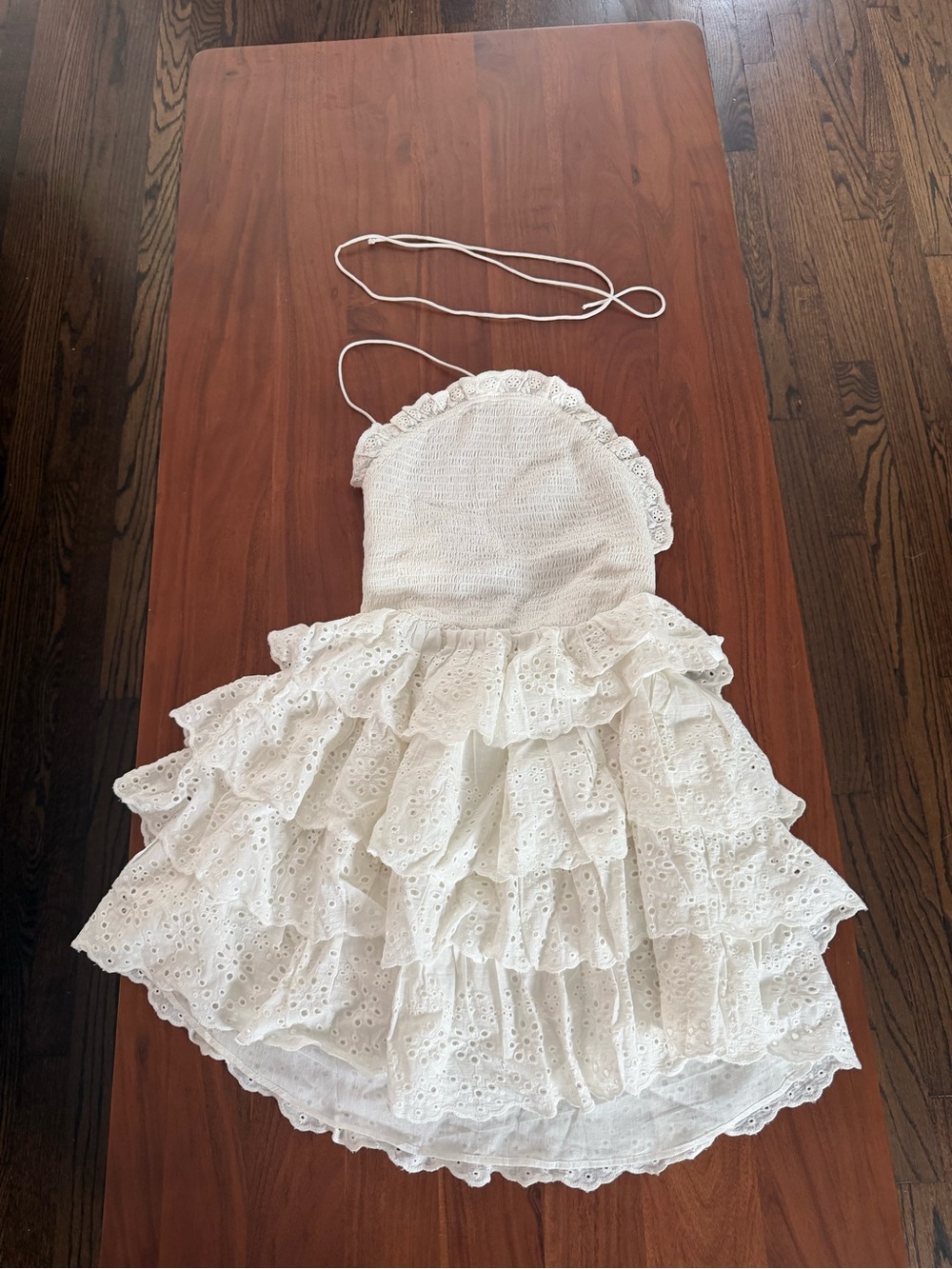 Altar'd State White Eyelet Ruffled Mini Dress - Needs strap sewn on